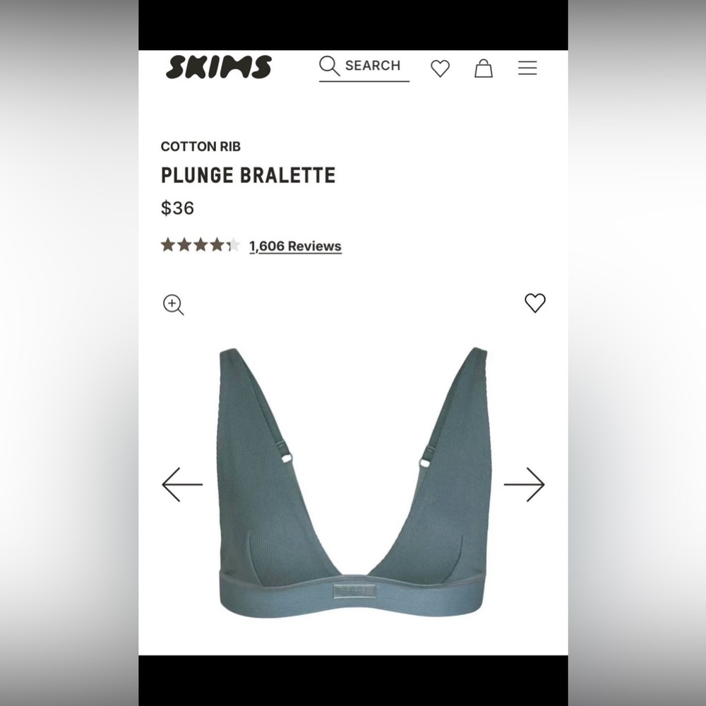 SKIMS Cotton Rib Plunge Bralette - Dark Gray